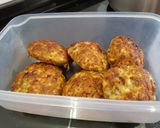 A picture of step 12 of Bring-a-smile chicken burgers with blue cheese or pesto filling 😊.