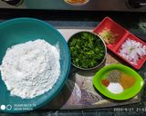 A picture of step 1 of Drumstick(sahjan) leaves paratha with drumstick chutney.