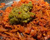 A picture of step 3 of Egg on Toastada with Chorizo Sauce 🤤.