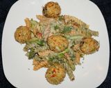 A picture of step 3 of Crab Meatballs, Tri-Color Spiral Pasta, and Dill Sauce. Jon Style.
