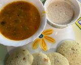 A picture of step 6 of Idli sambar with coconut chutney.