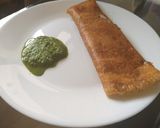 A picture of step 2 of Masala dosa with potato and coconut chattny.