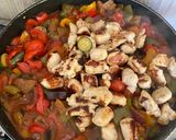 A picture of step 4 of Greek peppers and sausage bake with feta.