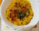 A picture of step 2 of Masoor Dal Bharta with North Indian Style Chapati and Chatpata Mango Pickle.