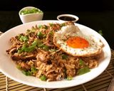 A picture of step 4 of Filipino Chicken Adobo Fried Rice.