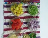 A picture of step 1 of Qeema Matar Alo.