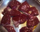 A picture of step 1 of Ox Liver severed with Whipped buttery Mashed Potatoes.