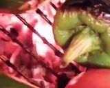 A picture of step 2 of Green Bell Pepper and Kalamata Olive Sauce.