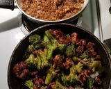 A picture of step 8 of General tso's chicken and fried rice.