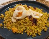 Foto del paso 7 de la receta: Cuscús Vegetal de Brócoli y Zanahoria con Huevo Mollet, Emulsión de Yogur y Compota de Cerezas