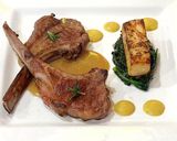 A picture of step 13 of Lamb Cutlets with Corn Puree, Celeriac Fondant, Spinach and Mushroom Sauce.