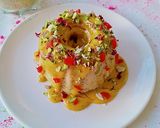 A picture of step 16 of Thandai Bundt cake with Kesar thandai Rabdi frosting.