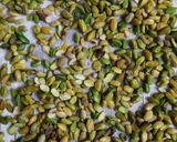 A picture of step 2 of Green Pistachio or white almond slivers.