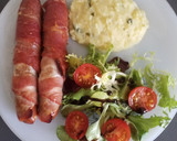 Foto del paso 5 de la receta: Salchichas Frankfurt al horno con puré de patatas