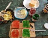 A picture of step 1 of Tostadas with Jalapeño Jelly, Eggs, and Melted Cheeses.