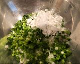A picture of step 1 of Chinese steamed meat dumplings (Shumai).