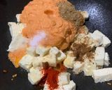 A picture of step 2 of Paneer in rich cashew tomato gravy.