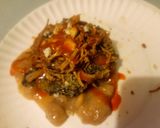 A picture of step 4 of "Southern Layers" Meal-in-One (Pork, Green Cake Fritters, Beans).