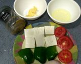 A picture of step 1 of Tricolour paneer tikka.