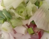 A picture of step 1 of Kasuri carrot peas.