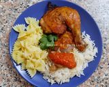 Une image de l'étape 24 de Poulet rôti aux légumes accompagné de riz basmati au beurre et de farfalles au beurre 🍴.