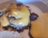 A picture of step 3 of Smothered and Covered Smash Burgers on Hawaiian Buns.