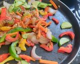 A picture of step 2 of One Pot Paneer Steak with sauted veg and beetroot curd.