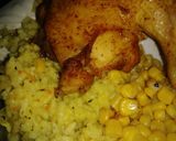 A picture of step 3 of Baked chicken with broccoli rice and cprn.