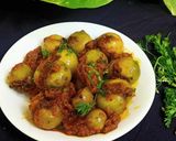 A picture of step 2 of Gunda nu shak (Stuffed Gumberry curry).