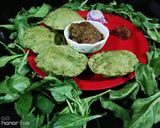 A picture of step 6 of Palak puri with raw banana Tikki masala.
