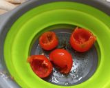 A picture of step 1 of Chickpea Salad with Tomatoes, Olives, Parmesan, and Fennel.