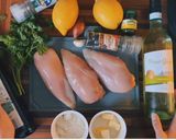 A picture of step 1 of Grilled chicken piccata💛.