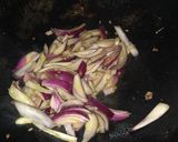 A picture of step 2 of Chatpati pyaji bhindi.