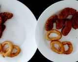 A picture of step 3 of Southern fried Chicken Dippers, Onion rings + BBQ Beans 😋.