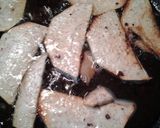 A picture of step 1 of Taro chips fried.