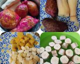 A picture of step 1 of Mboga Ya Viazi Vitamu, Matoke Na Muhogo.. (Sweet Potato,Raw Banana And Cassava Curry).