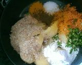 A picture of step 1 of Alu tikki.