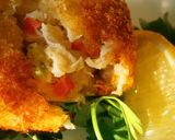 A picture of step 5 of Devilled Louisiana crab cakes with roasted red pepper & smoked paprika garlic mayo.