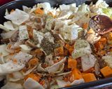 Vegán vöröslencsés–édesburgonyás gombás basmati rizs növényi tejszínnel tepsiben recept fázis 2 fotója