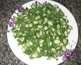 A picture of step 1 of Bhindi curry/ladies finger curry.