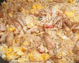 A picture of step 7 of Egg fried rice... and some chicken.