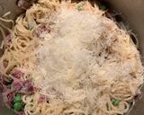 A picture of step 4 of Pasta with Peas, Prosciutto, and Parmesan Cheese.