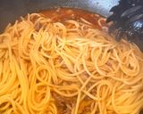 A picture of step 4 of Lebanese style spaghetti with minced meat and red sauce.