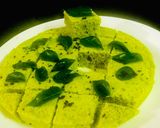 A picture of step 5 of Spinach Khaman Dhokla.