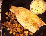 Foto del paso 8 de la receta: Lubina a la Plancha con Calabacín y Papitas a la Mantequilla al Wok con Mayonesa de Trufa