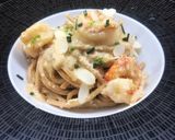A picture of step 6 of Square Spaghetti with Almond Pesto, Lime, and Shrimp Bisque.