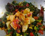 A picture of step 4 of Spring onion, Methi and Alu sabzi.