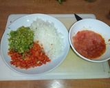 Foto del paso 1 de la receta: Pimientos rellenos de calamares, arroz y jamón serrano