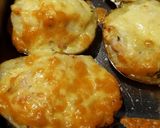 A picture of step 9 of "loaded" stuffed potato skins.
