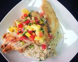 A picture of step 7 of Tilapia Fillet on Cilantro Rice Bed with Mango & Cucumber Pico de Gallo.